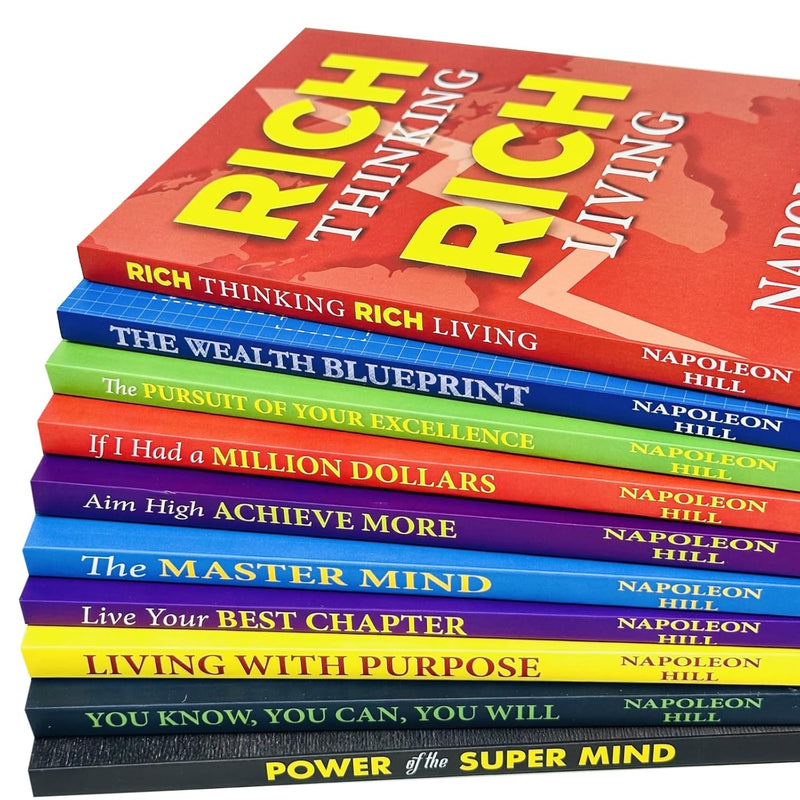 Set of 10 Napoleon Hill books including Rich Thinking and Wealth Blueprint, published by Rupa Publications Ltd.