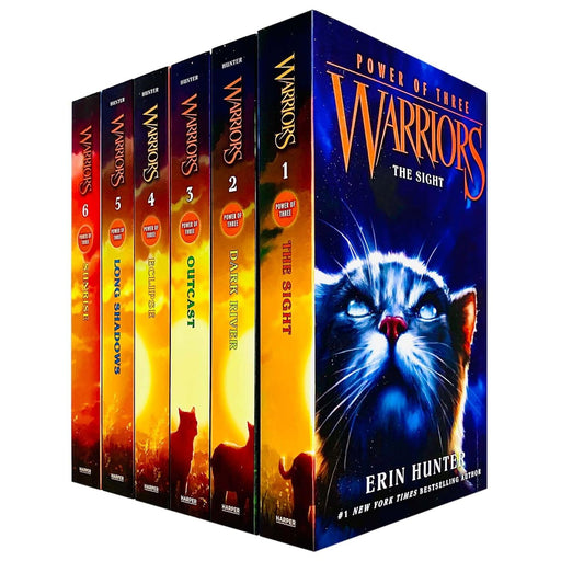 Six-book collection set of Warriors Cats Power of Three series by Erin Hunter, featuring books 1-6 in the HarperCollins edition.