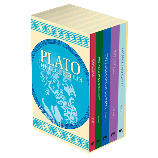 Set of five Plato The Plato Collection non-fiction paperback books by Arcturus in a box set, featuring classic philosophical works.