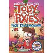 Set of four Toby and the Pixies paperback books by James Turner and Andreas Schuster, featuring colorful fantasy illustrations.