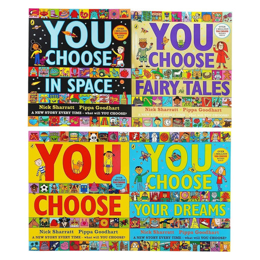 Set of four Puffin Ltd children's books from the You Choose Series by Pippa Goodhart, featuring space, dreams, and fairy tales.