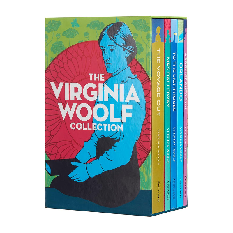 Set of five Virginia Woolf books in a boxed collection by Arcturus Publishing, featuring classic covers and elegant packaging.