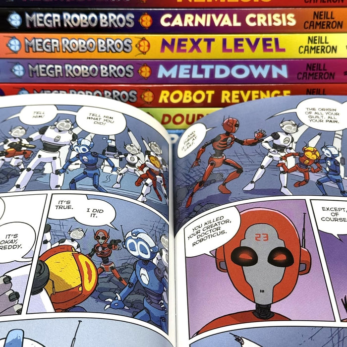 Mega Robo Bros Series Volume 1-8 Books Collection Set By Neil Cameron(Final form, Meltdown, Power Up, Double Threat, Carnival Crisis, Next Level, Robot Revenge & Nemesis) - The Book Bundle