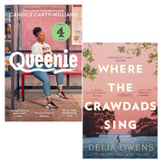 Set of two paperback fiction books: Queenie by Candice Carty-Williams and Where the Crawdads Sing by Delia Owens, with trapeze binding.
