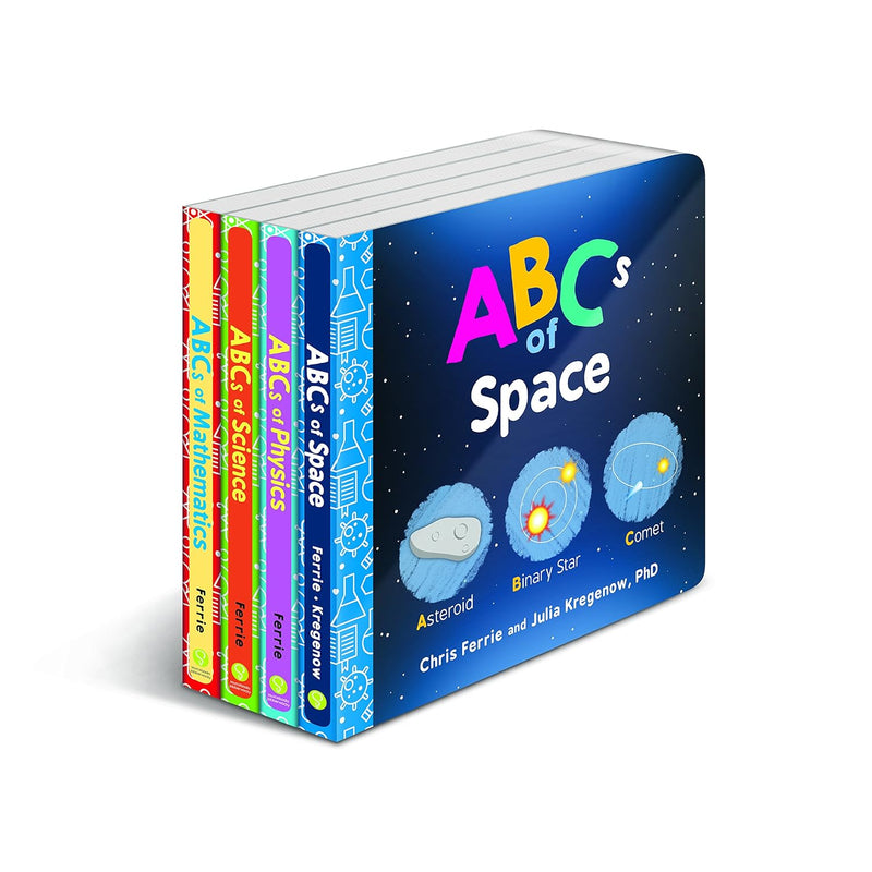 Set of four Baby University ABC's alphabet board books for toddlers by Chris Ferrie, featuring colorful educational illustrations.