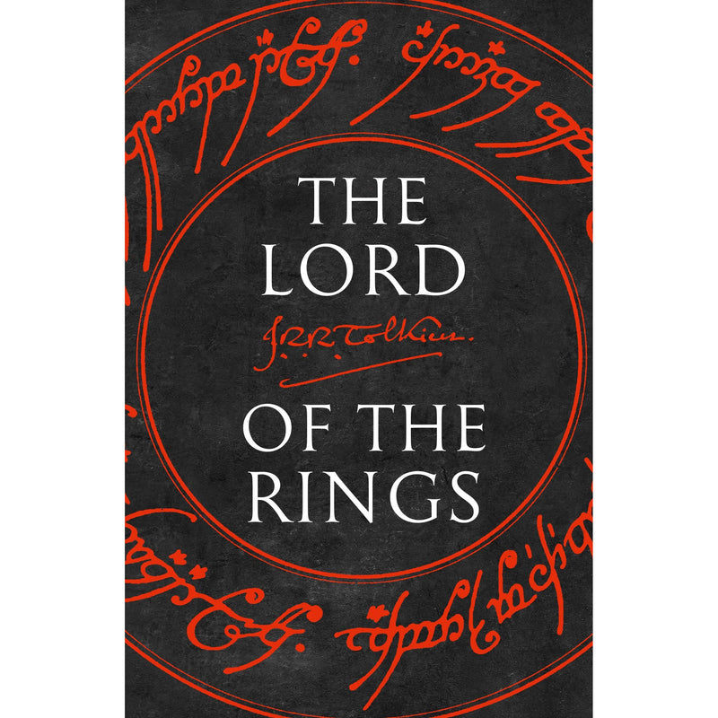 Close-up of the hardcover edition of The Lord of the Rings by J.R.R. Tolkien, published by HarperCollins, featuring detailed cover art.
