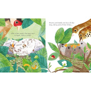 Board book titled "Peep Inside a Bird's Nest" by Anna Milbourne, showing colorful illustrations of a bird's nest and baby birds.