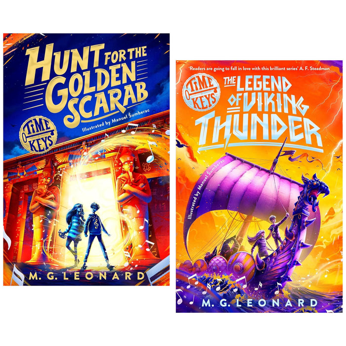 Time Keys Series by M. G. Leonard Illustrated 2 Books Collection Set (Hunt for the Golden Scarab & The Legend of Viking Thunder) - The Book Bundle