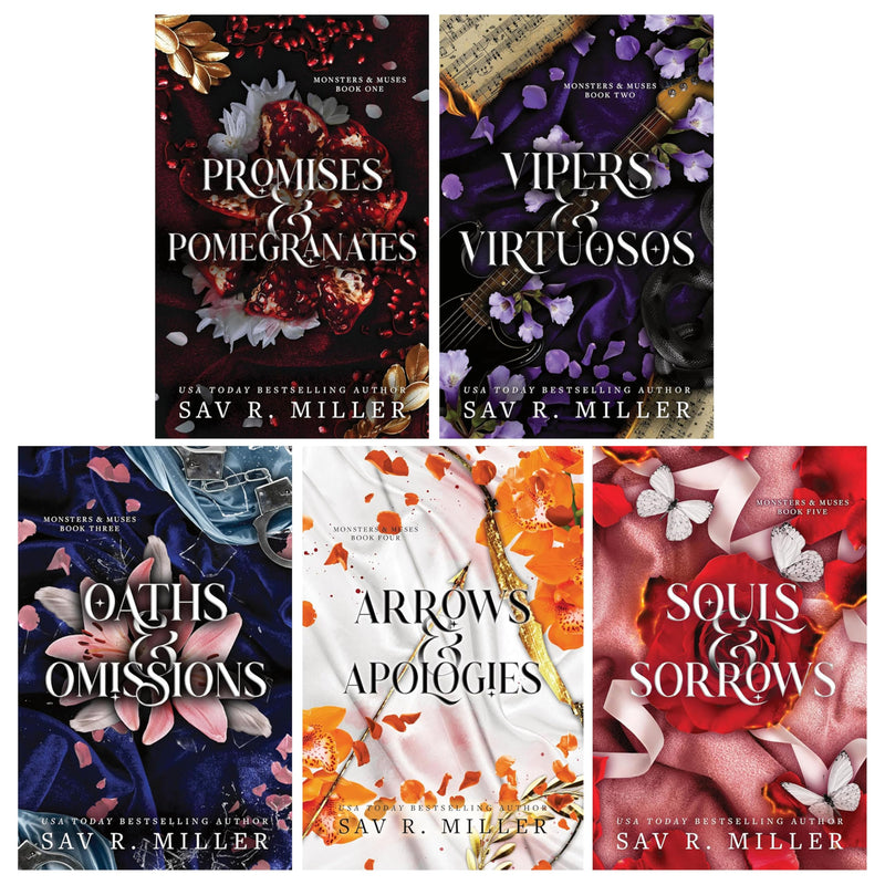 Monsters and Muses Series by Sav R. Miller 5 Books Deluxe Edition Collection Set (Promises and Pomegranates, Vipers and Virtuosos, Oaths and Omissions, Arrows and Apologies and Souls and Sorrows) - The Book Bundle