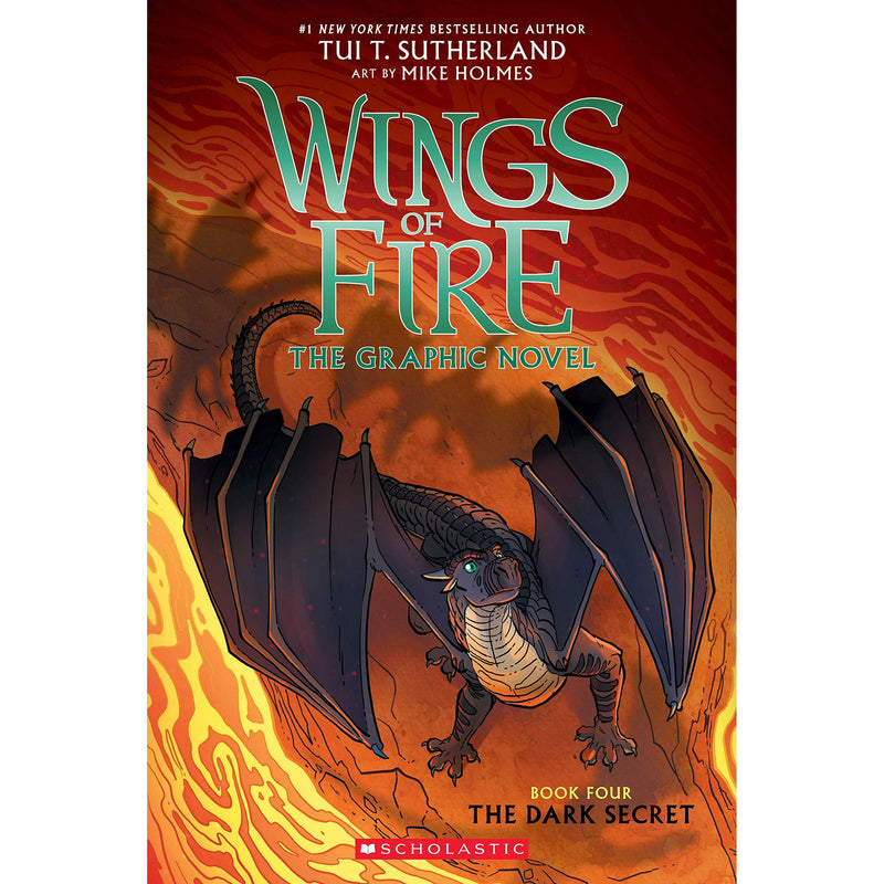 Paperback of Wings of Fire Graphic Novel 4: The Dark Secret by Tui T. Sutherland, featuring colorful dragon illustrations.