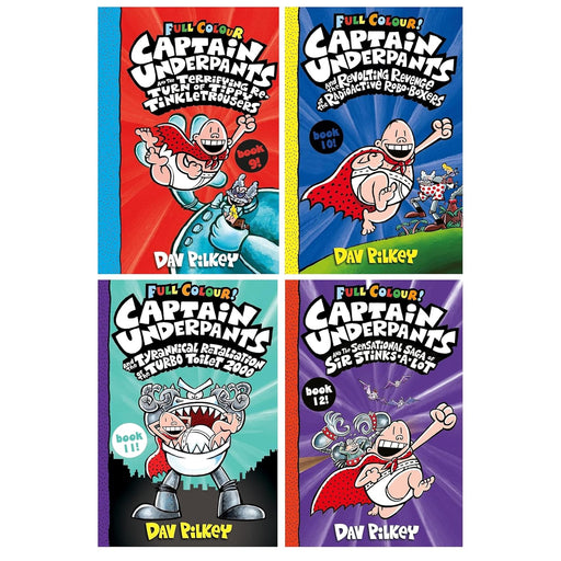Captain Underpants Full Colour Series (Book 9-12) Collection by Dav Pilkey 4 Books Set (Terrifying Return of Tippy Tinkletrousers) - The Book Bundle