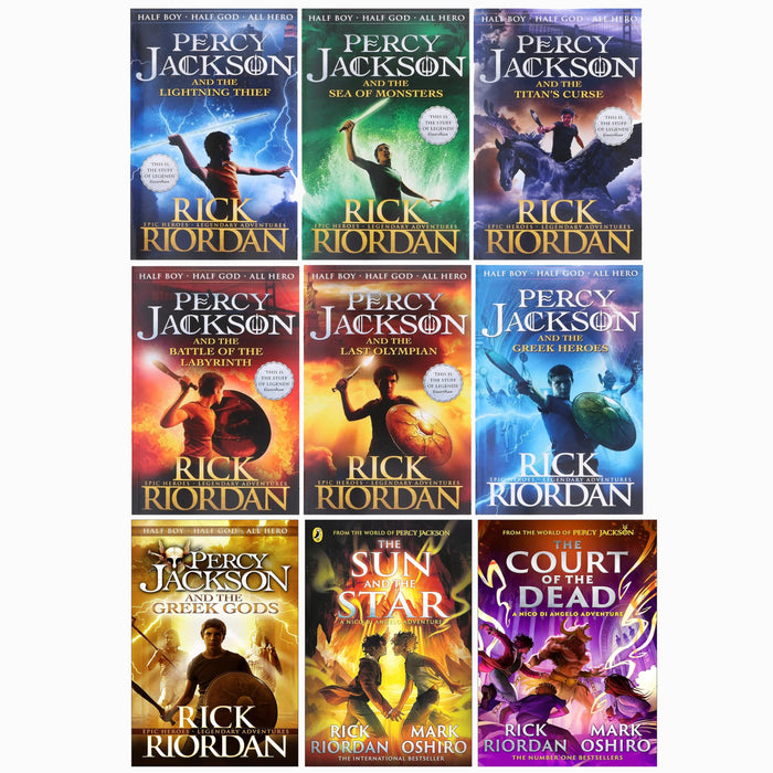 Rick Riordan Percy Jackson and The Nico Di Angelo Adventures Series 9 Books Collection Set (Lightning Thief, Sea of Monsters,Titan's Curse,Greek Heroes,Gods,Sun and the Star,Court of the Dead and More)
