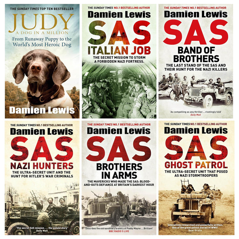 SAS By Damien Lewis 6 Books Collection set (Judy: A Dog in a Million, SAS Ghost Patrol, SAS Nazi Hunters, SAS Italian Job, SAS Band of Brothers and SAS Brothers in Arms) - The Book Bundle