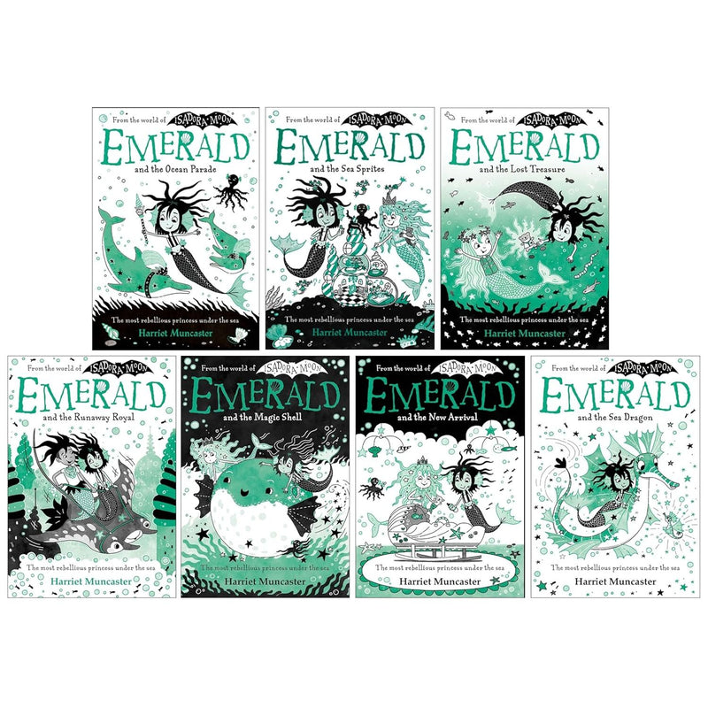 Isadora Moon Emerald Series 7-book collection set by Harriet Muncaster, paperback fiction books with colorful covers.