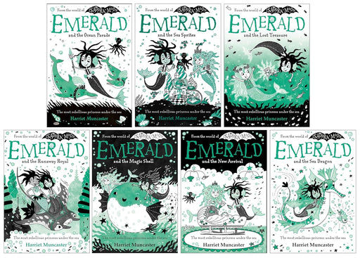 Collection of Isadora Moon Emerald Series books by Harriet Muncaster, featuring seven paperback fantasy fiction titles.