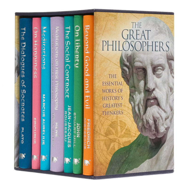 Set of seven hardcover books from Arcturus featuring classics by Plato and Friedrich Nietzsche in the Great Philosophers Masterworks collection.