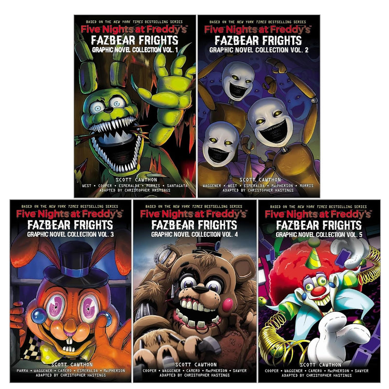 Five Nights At Freddy's Fazbear Frights 5-book collection set by Scott Cawthon, featuring paperback horror stories from Scholastic Ltd.