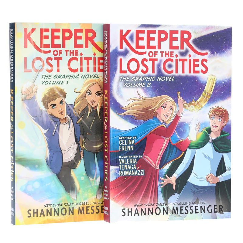 Keeper of the Lost Cities graphic novel set by Shannon Messenger, featuring two young adult paperback books in a colorful cover design.