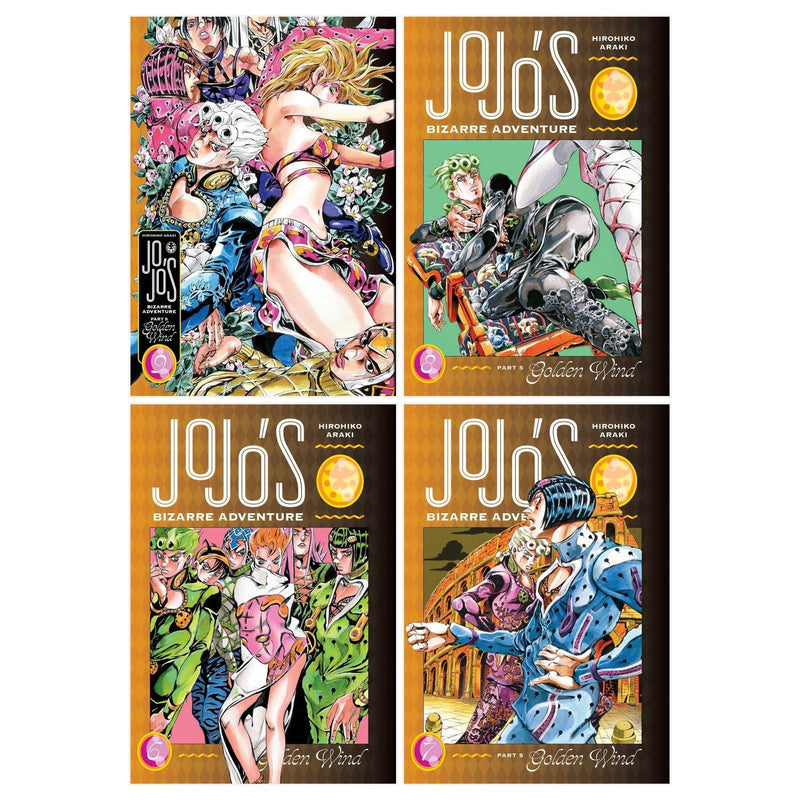 Set of four manga books from JoJo's Bizarre Adventure Part 5 Golden Wind series by Hirohiko Araki, published by Viz Media LLC.