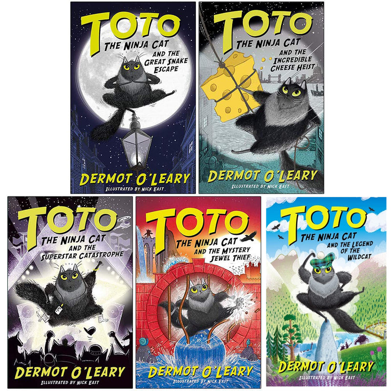 Toto the Ninja Cat Series Books 1 - 5 Collection Set by Dermot O'Leary (Mystery Jewel Thief, Legend of the Wildcat, Great Snake Escape, Incredible Cheese Heist, Superstar Catastrophe) - The Book Bundle