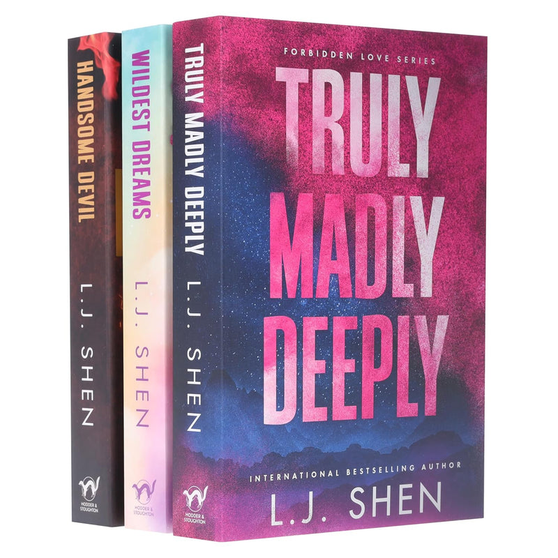 Three-book collection set of Forbidden Love Series by L.J. Shen, including Truly Madly Deeply, Wildest Dreams, and Handsome Devil.