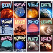 Set of 12 children's nonfiction books on the solar system by Rosie Rowntree and Emily Kington, exploring planets and space.