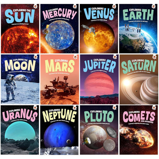 Set of 12 children's science books from the Exploring Our Solar System series by Rosie Rowntree and Emily Kington, educational non-fiction.