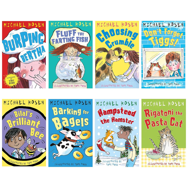 Michael Rosen 8 Books Collection(Burping Bertha, Fluff the Farting Fish, Choosing Crumble) - The Book Bundle