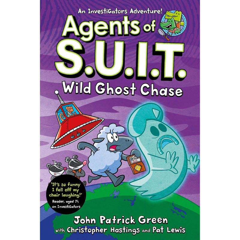 Cover of Agents of S.U.I.T.: Wild Ghost Chase comic book by John Patrick Green, featuring cartoon characters and spooky ghost illustrations.