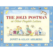 Hardcover copy of The Jolly Postman book by Allan and Janet Ahlberg, Puffin edition featuring colorful cover art.