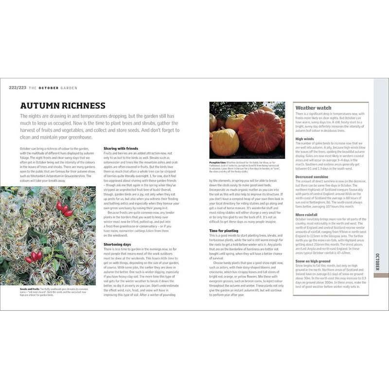 DK RHS Gardening Through the Year book by Ian Spence, showing a colorful garden scene with plants and flowers.