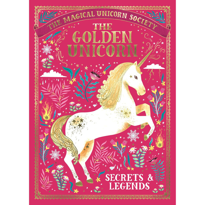 Close-up of the book cover for "The Golden Unicorn" from The Magical Unicorn Society by Selwyn E. Phipps, featuring a golden unicorn illustration.