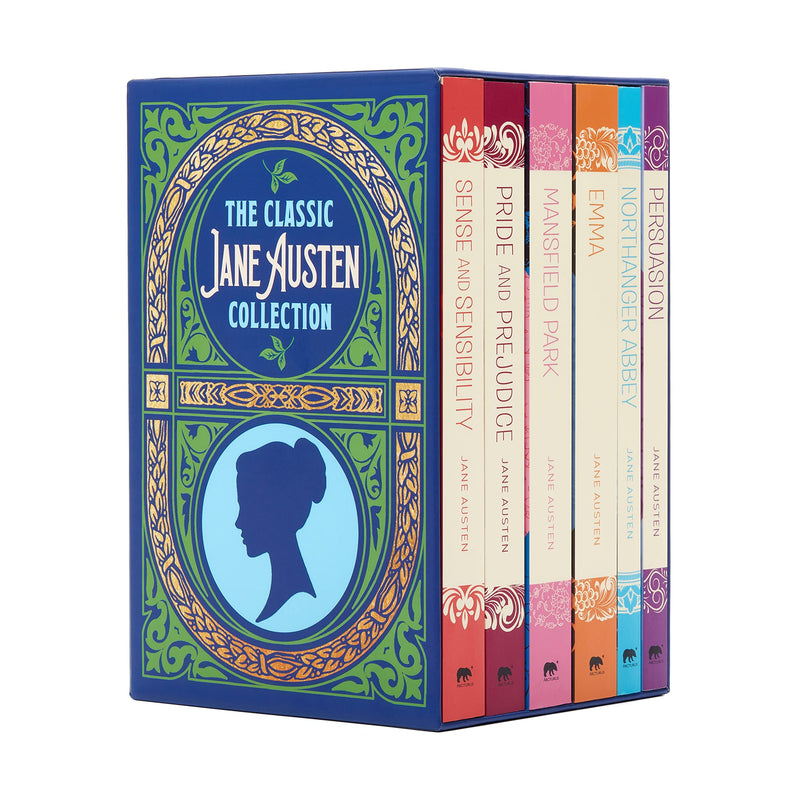 Six paperback books from the Jane Austen Classic Collection by Arcturus, featuring classic novels in a boxed set.
