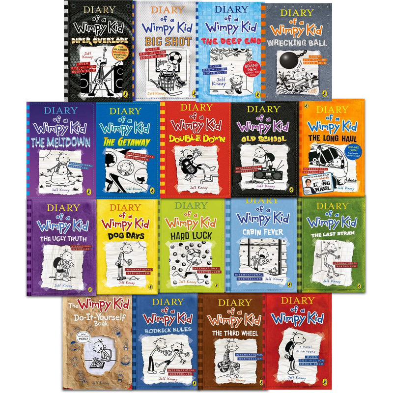 Diary Of A Wimpy Kid 18 Books Collection Set by Jeff Kinney (Diper Overlode, Big Shot, The Deep End, Wrecking Ball and More) - The Book Bundle