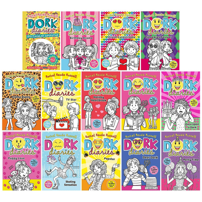 Dork Diaries 14 Books Collection Volume 1-14 (Dork Diaries, Party Time, Pop Star, Skating Sensation, Dear Dork, Holiday Heartbreak, Tv Star, Once Upon A Dork, Drama Queen, Puppy Love and 4 More) by Rachel Renee Russell - The Book Bundle