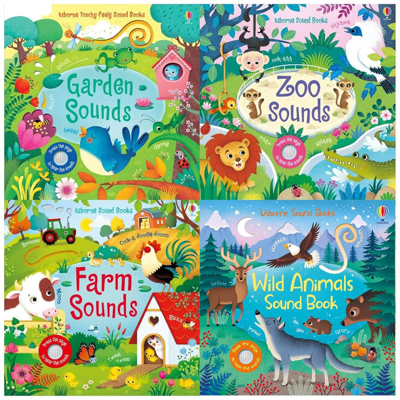 Usborne Sound Books Series 2 Collection 4 Books Set (Farm Sounds, Garden Sounds, Zoo Sounds & Wild Animals Sounds) - The Book Bundle