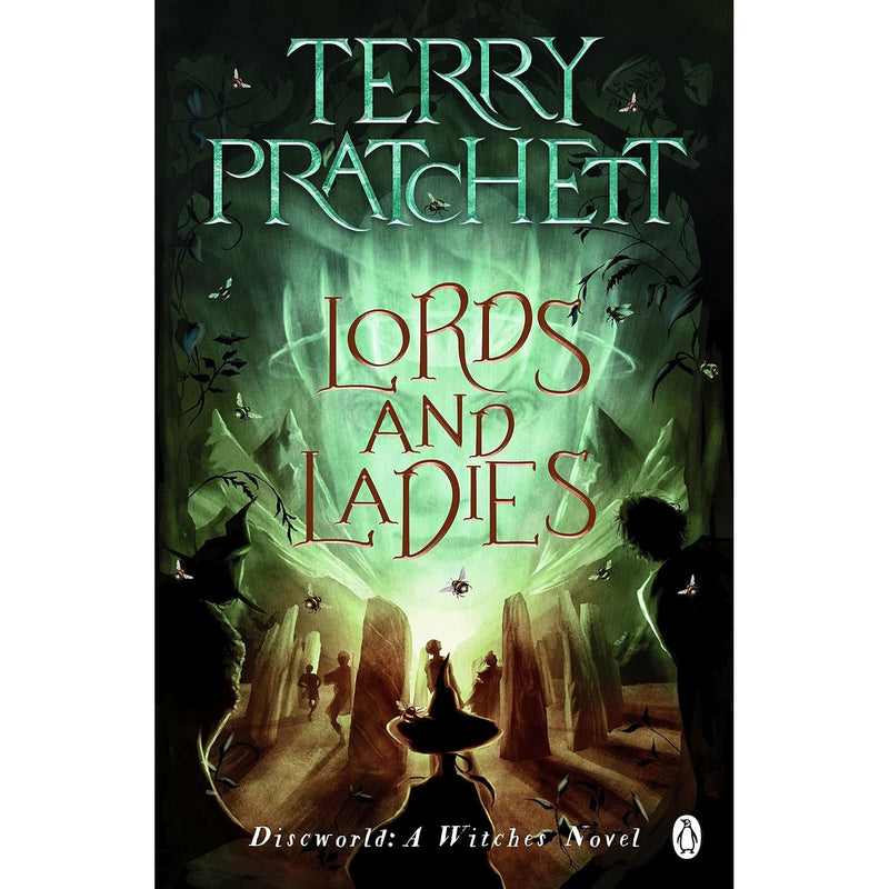 Set of five Discworld paperback books by Terry Pratchett, featuring colorful cover art from the Corgi edition.