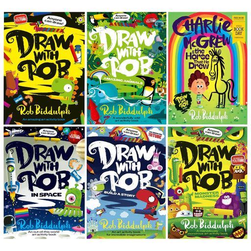 Draw With Rob Series 6 Books Collection Set (Draw With Rob, Build a Story, Monster Madness, Amazing Animals, In Space and Charlie McGrew and The Horse That He Drew: WBD 2024!) - The Book Bundle