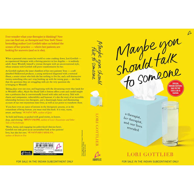 Paperback of "Maybe You Should Talk to Someone" by Lori Gottlieb, featuring a book cover with a therapist-themed design.