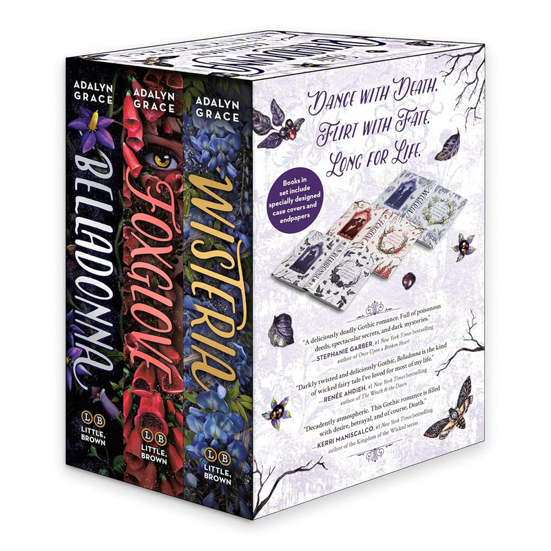 The Belladonna Collection book set by Adalyn Grace featuring three hardcover fiction books with ornate covers and decorative spine designs.