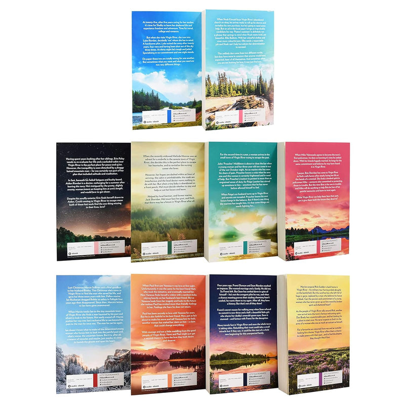 Virgin River 10-book collection set by Robyn Carr, Mills & Boon romance novels inspired by Netflix series, featuring colorful book covers.