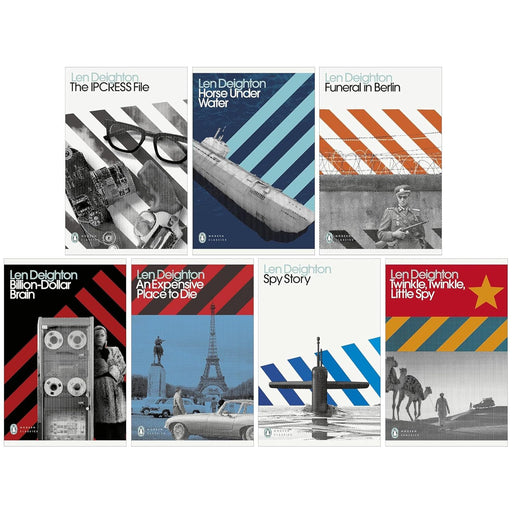Harry Palmer Series 7 Books collection set by Len Deighton, paperback fiction novels from Penguin, featuring book covers.