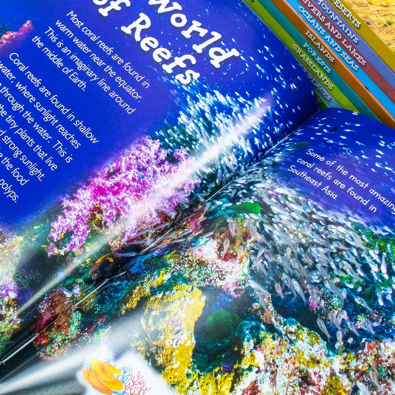 Childrens Introduction To Geography For Beginners 10 Hardback Book Collection Set (Coral Reefs, Deserts, Forests, Grasslands) - The Book Bundle