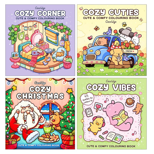 Coco Wyo Cozy Relaxing Stress Relief Colouring 4 Books Collection Set (Cozy Christmas, Cozy Corner, Cozy Cuties & Cozy Vibes) - The Book Bundle