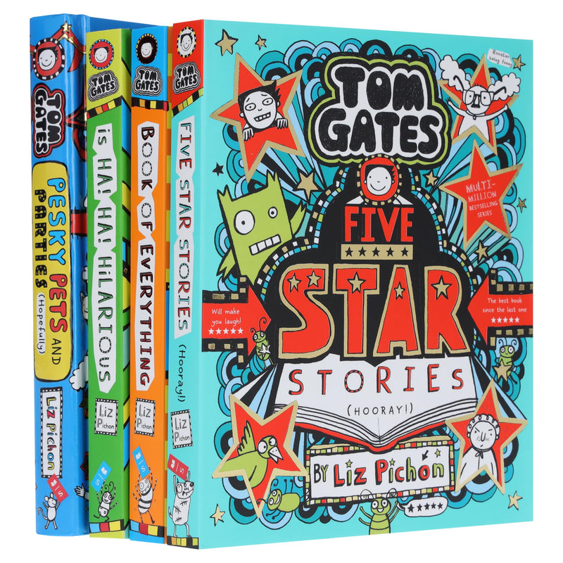 Tom Gates Series 4 book collection by Liz Pichon, featuring colorful covers and illustrations from Scholastic UK Ltd.
