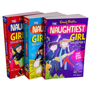 Set of three The Naughtiest Girl books by Enid Blyton, hardcover collection with colorful covers, published by Hodder.
