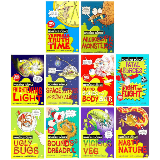 Horrible Science 10 Books Collection (Blood, Bones and Body Bits, Frightening Light, Microscopic Monsters, Nasty Nature, Sounds Dreadful, Space, Stars and Slimy Aliens, The Fight for Flight and 3 More) - The Book Bundle