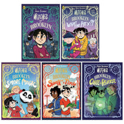 Set of five Witches of Brooklyn paperback books by Sophie Escabasse, featuring colorful cover art and magical themes.