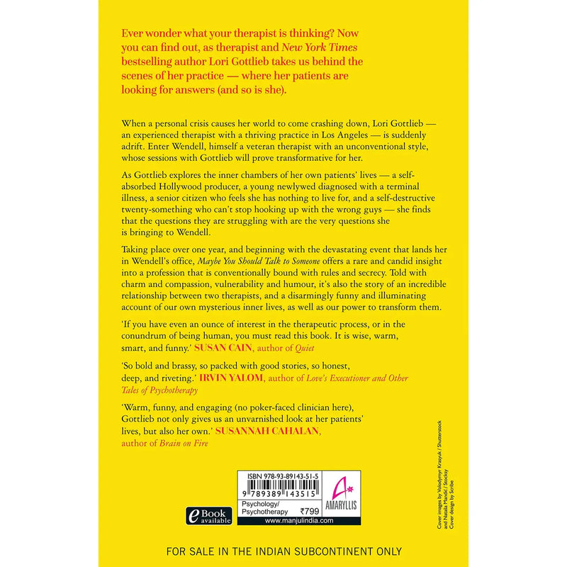 Paperback of Maybe You Should Talk to Someone by Lori Gottlieb, featuring a close-up of the book cover with title and author.