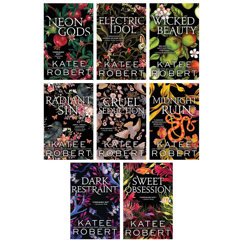 Katee Robert Dark Olympus Series 8-book collection set including Neon Gods and Electric from Sourcebooks, featuring colorful cover art.